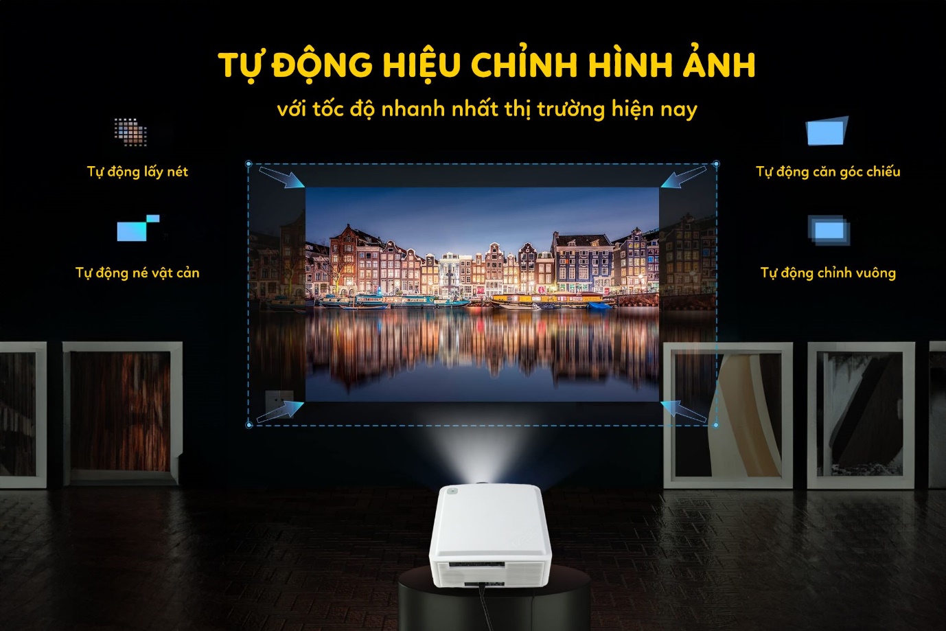 A projector on a black surface Description automatically generated